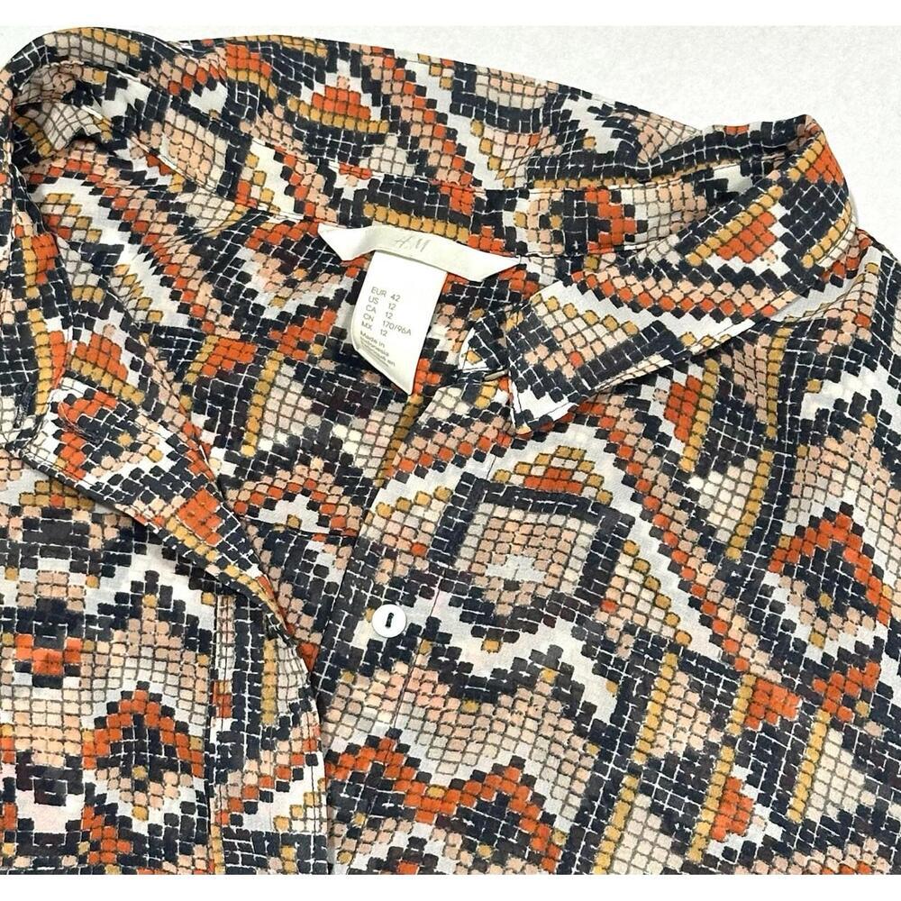 H&M Wonens Blouse Top Button Up Sleeveless Geometric Pattern Multicolor Size 12 - Picture 10 of 12